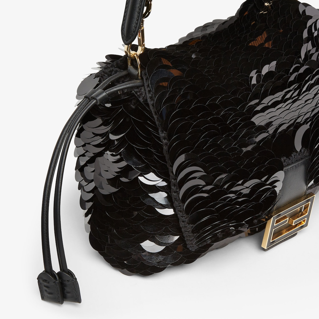 FENDI Mamma Baguette Medium Black crochet bag with maxi sequins - Image 2